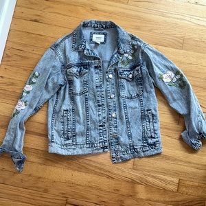 Forever 21 Acid Wash Blue Jean Floral Jean Jacket